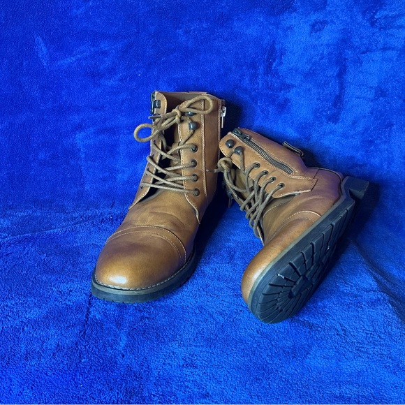 Vostey Milan Brown Combat Motorcycle Leather Boots Lace Up & Zip Mens Size 10.5 main image 10